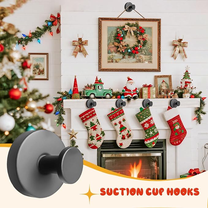 Suction Cup Hooks, Suction Cup Hooks for Shower,Removable Towel Hooks for Bathroom Window Glass Door Wall, Bath Robe Looafh Wreath Hook for Hanging (Dark Grey)