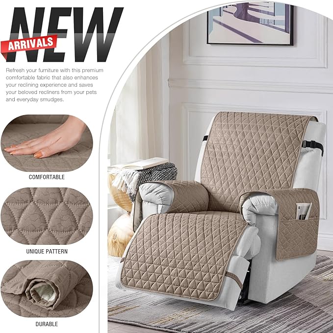 TAOCOCO 100% Waterproof Recliner Cover - Recliner Cover with Non-Slip Granule, Recliner Chair Covers with Elastic Band, Recliner Chair Covers for Reclining Chair(Taupe, Small-22'')