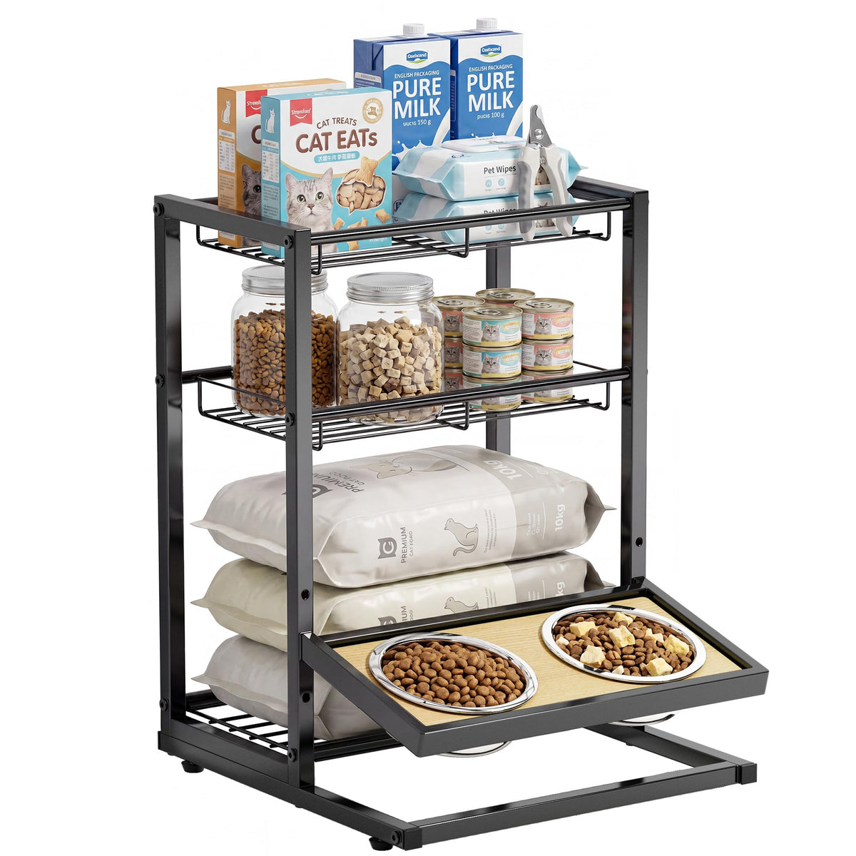 Elevated Cat Bowl Stand Feeding Station, 3-Tier Cat Food - Image 1