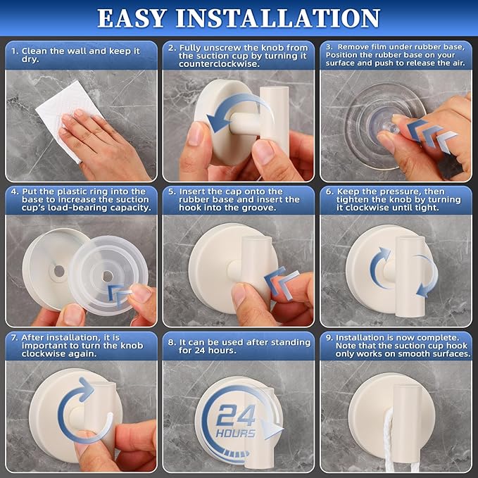 Heavy Duty Reusable Suction Cup Hooks for Shower - No Drill Bathroom/Glass/Mirror/Tiles & Metal Surfaces,and Smooth Non-Porous Surfaces for Towels, Robes, Loofahs (4, Milk White)
