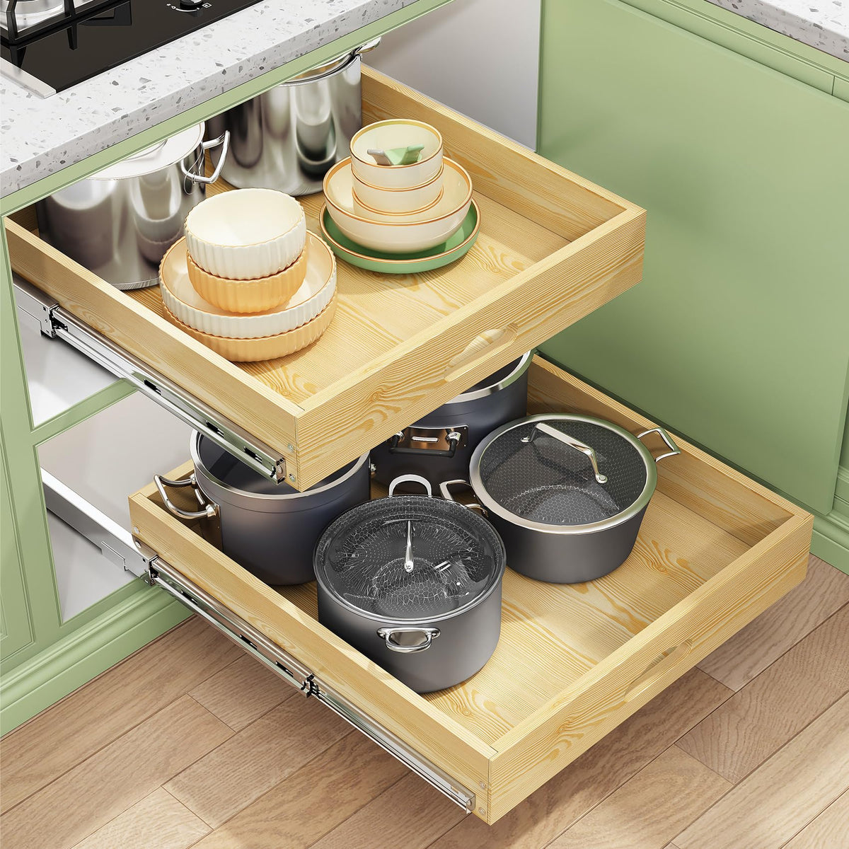 Pull Out Cabinet Organizer, Soft Close Wooden Slide | All Products - Image 1