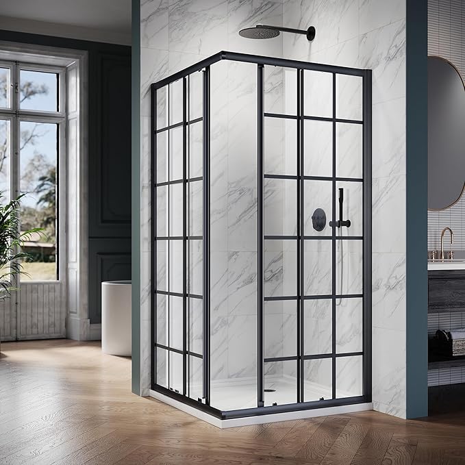 ELEGANT Framed Sliding Shower Enclosure 36 in. D x 36 in. W x 72 in. H, 2 Stationary Panels, 1/4'' Clear Glass Sliding Shower Doors, Black Brushed Nickel (Shower Base Not Included)
