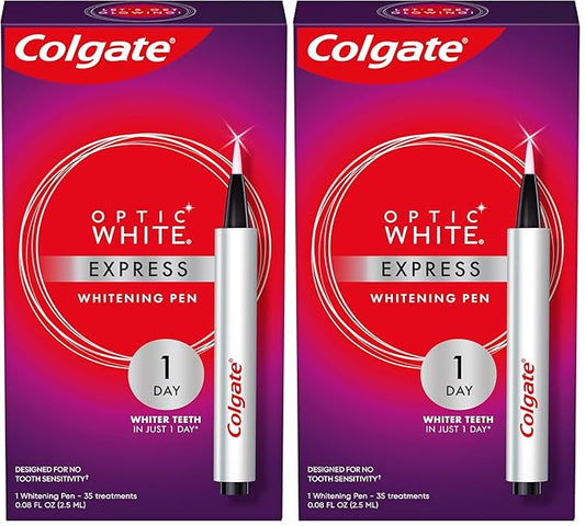 Colgate Optic White Express Teeth Whitening Pen with 35 Treatments, Enamel Safe, Designed for No Tooth Sensitivity, 0.08 oz (Pack of 2)