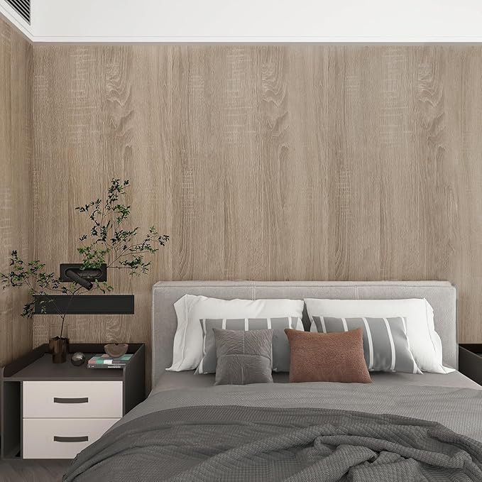 23.6"x 196.8" Natural Gray Oak Contact Paper for Cabinets Wood Textured Wallpaper Peel and Stick Kitchen Bathroom Wallpaper Vintage Wood Grain Vinyl Wrap Self Stick Wall Paper Renter Friendly