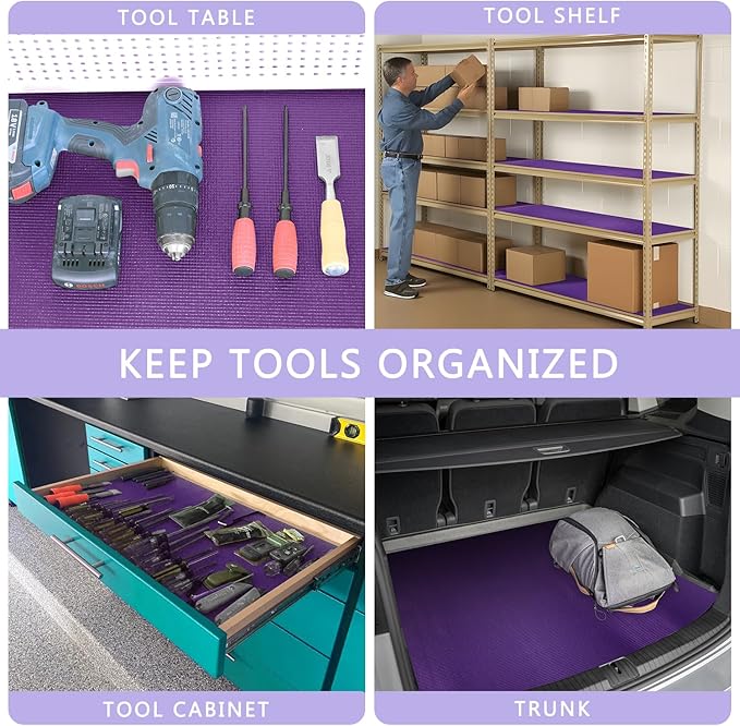 Foam Toolbox Liner Drawer Mat 1/8 Inch Thick X 16 Inch Wide X 16 Ft Long Purple, No Slip for Protecting Cabinet, Garage, Cart, Tool Box