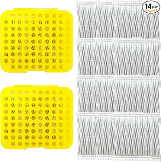 2 Pack Stick On Deodorizing Box, 12 Pack Odor Removing Refills for Trash Can, Activated Charcoal Odor Eliminator for Indoor Kitchen Trash/Diaper Pails/Wardrobe/Shoe Cabinet (Yellow)