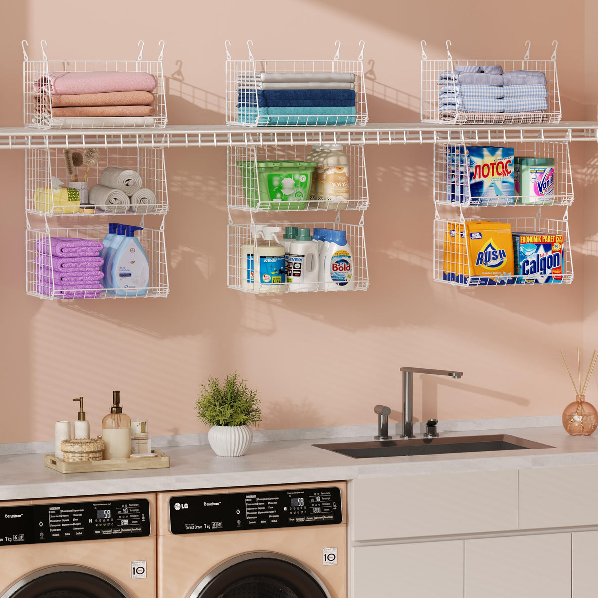 3-Tier Hanging Laundry Basket Organizer：Foldable Wire Shelf - Image 1