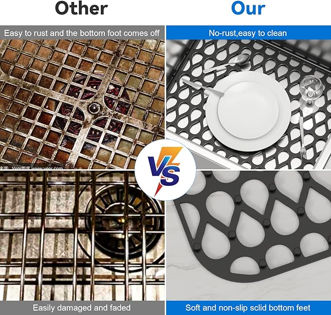 Kitchen Sink Mats,1Pcs TOOVEM 13.6"x11.6" Kitchen Sink Protector Grid for Bottom of Center Drain, Non-slip Heat Resistant Liner for Farmhouse Stainless Steel Porcelain Black