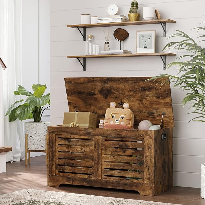 Wall Shelves Set of 2 — 39" Rustic Brown with Metal Brackets