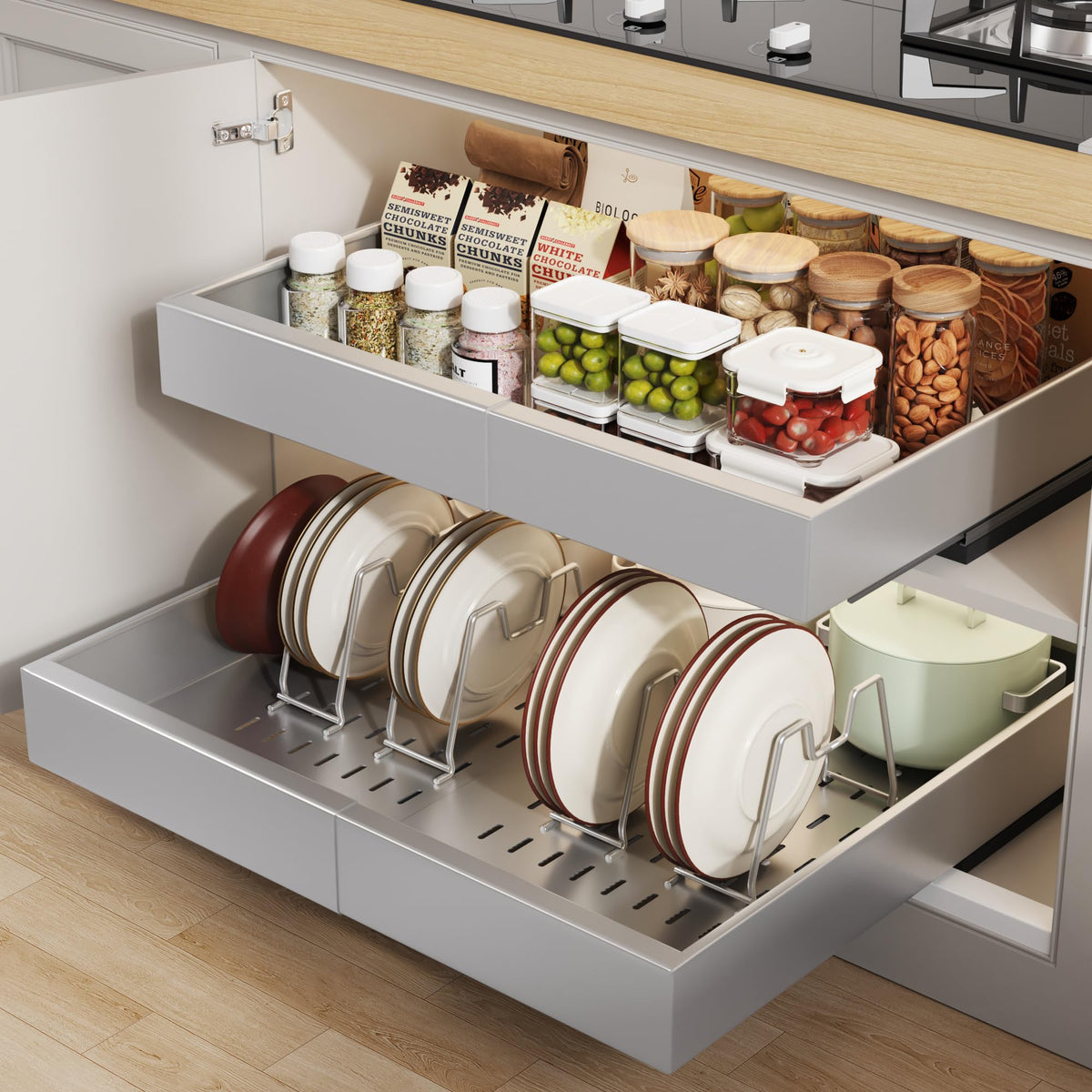 Seinloes 2 Pack Pull out Cabinet Organizer 21"Deep With Raising - Image 1