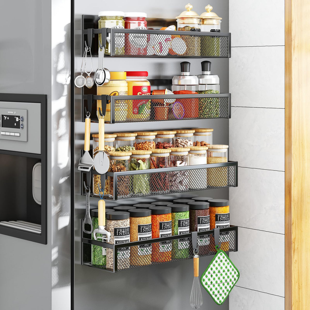 Aufworld Magnetic Spice Rack for Refrigerator, 4 Pack - Image 1