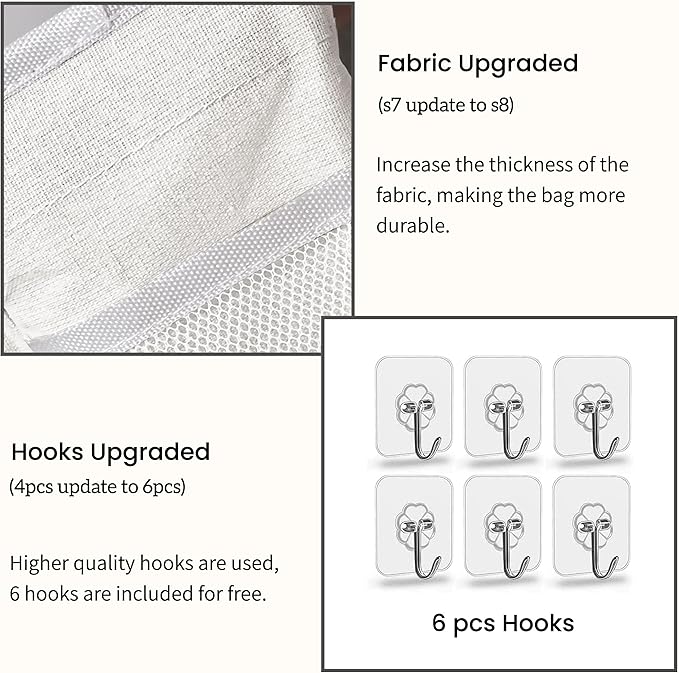 Wall Hanging Organizer Bag, 2-Pack Linen Storage Baskets with Pockets, WallHanging Storage Basket for Bedroom, Kitchen, Office, RV Camper (White-2pcs)