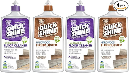 Quick Shine Hardwood Floor Cleaner & Wood Floor Polish w/Plant-Derived Carnauba 27oz Bottles,Removes Scratches,Safer Choice,A Clean That Can Be Seen,(Pack of 4)