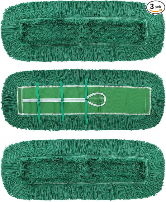 36 Inch Dust Mop Head: Replacement Medium Washable Commercial Mop Head Sweeper and Janitorial Replacement Green (Green - 36 Inch, 3 Pack)