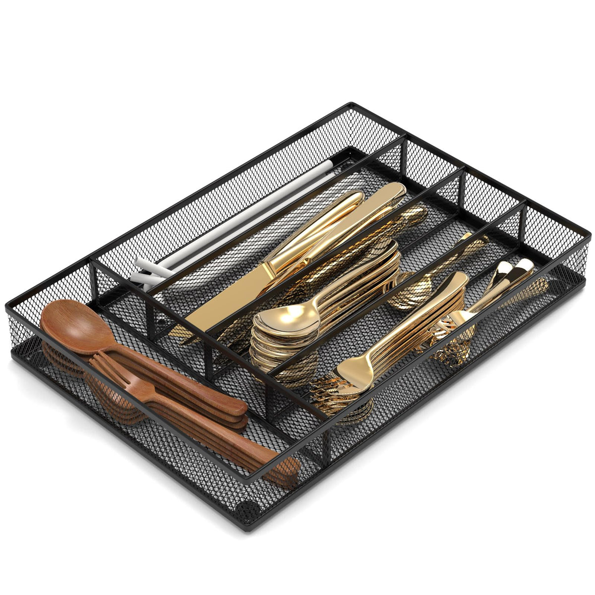 Desk Drawer Organizer Tray, Silverware Metal Mesh Desk Organizer - Image 1