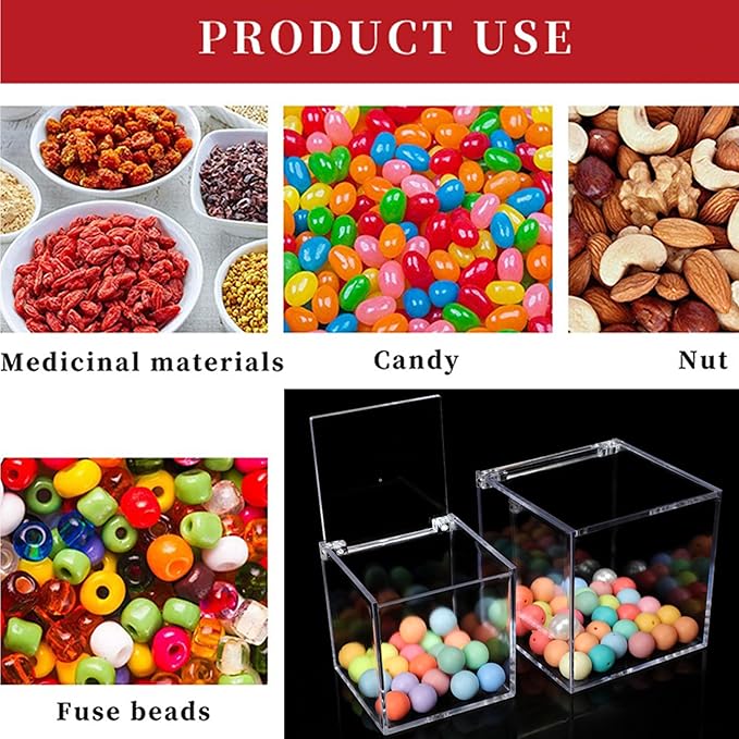Acrylic Box with Hinge Lid, Clear Cube Display Case,Acrylic Square Container for Holding Staples, Highlighters, Adhesive Tape, Paper Clips, Stamps, Display in Office or Home