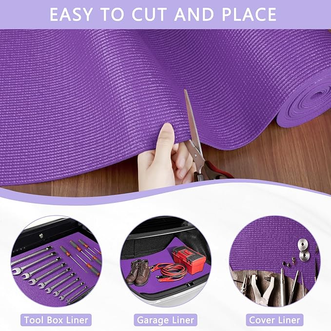 Foam Toolbox Liner Drawer Mat 1/8 Inch Thick X 20 Inch Wide X 24 Ft Long Purple, No Slip for Protecting Cabinet, Garage, Cart, Tool Box