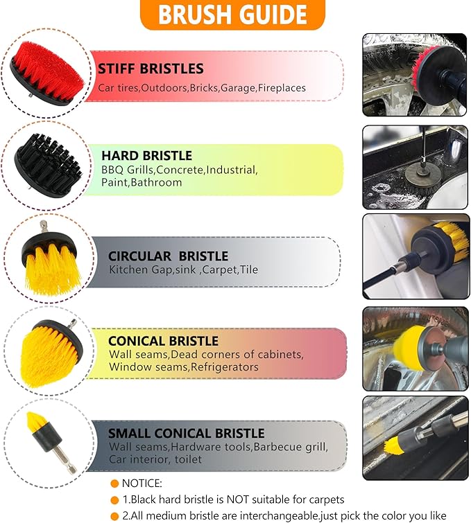 55pcs Drill Brush Attachment Set - Cleaning Scrubber Brush Kit with Cordless Screwdriver, Wear-Resistant Extend Long Attachment, Scouring Pads, Sponge, Polishing Pads for House, Car, BBQ