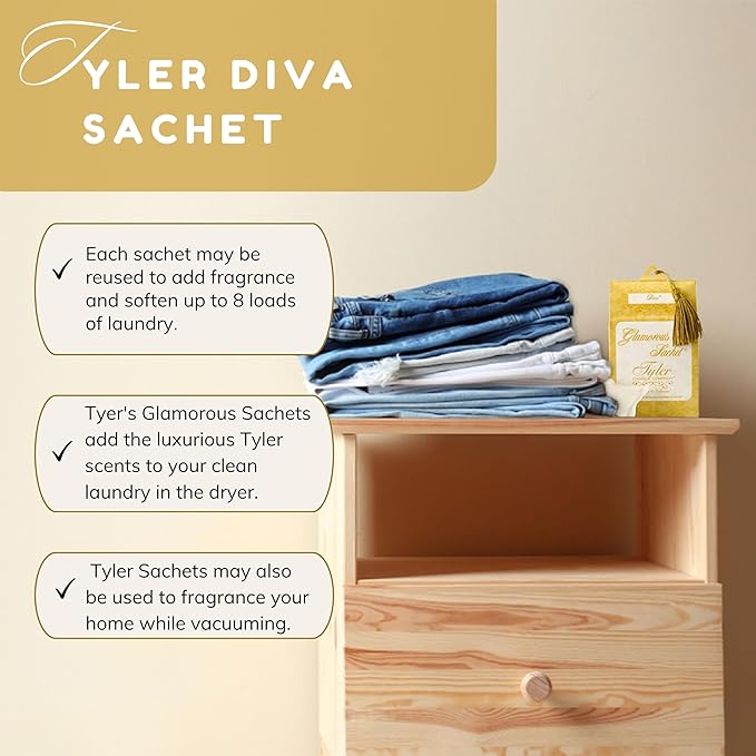 Worldwide Nutrition Bundle: Tyler Candle Company Diva Dryer Sheet Sachets - Glamorous Reusable Dryer Sheets - 1 Pack of 4 Sachets, Dryer, Home, or Personal Sachet and Multi-Purpose Key Chain
