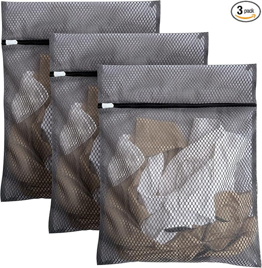 3Pcs 12 x 16 Inches Laundry Bags for Delicates, Durable Honeycomb Mesh Laundry Bags, Sturdy Zipper Laundry Bag for Lingerie, Clothes, Shoes, Socks, Gray