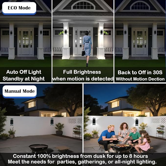 Motion Sensor Outdoor Wall Lights with 3 Lighting Modes, Dusk to Dawn Porch Light with Bulbs Include, IP65 Waterproof Modern Black Wall Sconce for Patio, Garage, Front Door
