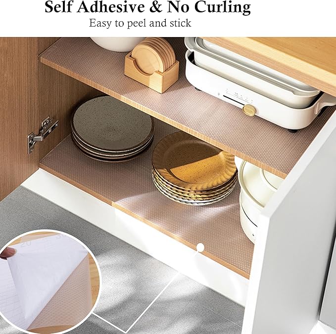 Shelf Liner with Adhesive Cabinet Drawer Liners Peel and Stick 24 in X 20 Ft Non-Slip Waterproof Kitchen Cupboard Drawer Mat for Pantry Shelves Closet Bathroom Refrigerator Liner Removable