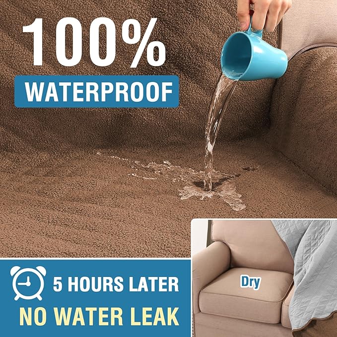 H.VERSAILTEX Waterproof Quilted Couch Covers Non Slip Sofa Covers Protector Slipcovers for Dogs, Covers for 3 Cushion Couch Sofa Pet Furniture Protector Modern Fleece Fabric (Sofa,Caramel)