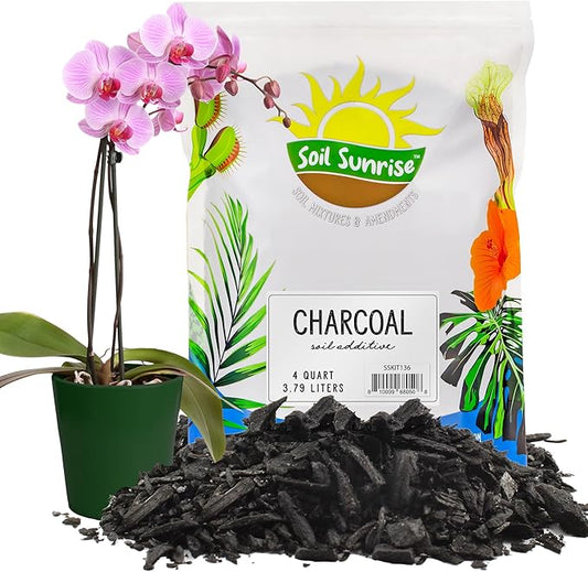 Soil Sunrise Horticultural Charcoal for Indoor Plants (4 Quarts) Hardwood Soil Additive for Orchids, Terrariums, and Gardening