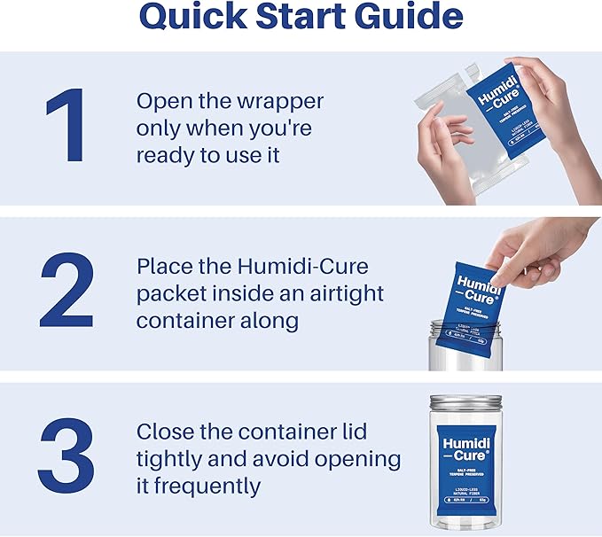 Humidi-Cure 62% RH 2-Way Humidity Packs, Size 63g, 4 Packs, Moisture Absorbers for Storing 1/2 LB Herbs, Humidity Control Packs Preserving Aroma and Flavor with Liquidless Plant-Fiber, Salt-Free