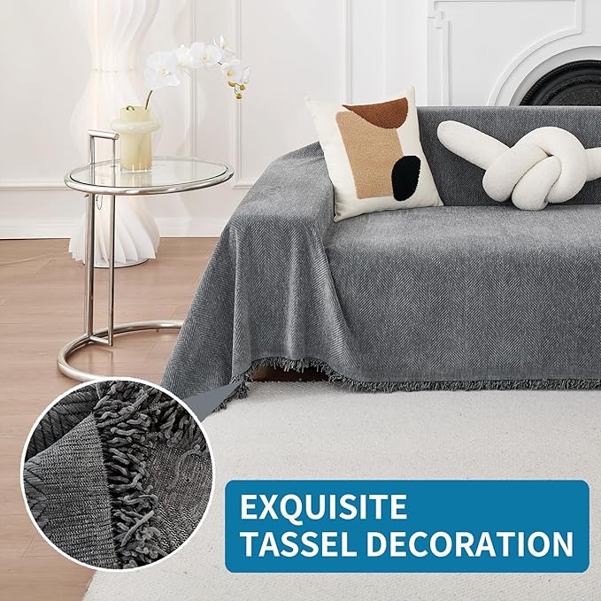 HAOMAIJIA Non Slip Couch Cover Sofa Covers for 2 Cushion Couch Washable sectional Couch Covers for Dogs pet Furniture Protector Couch Cover Blanket for Living Room (Grey, 71"x102")