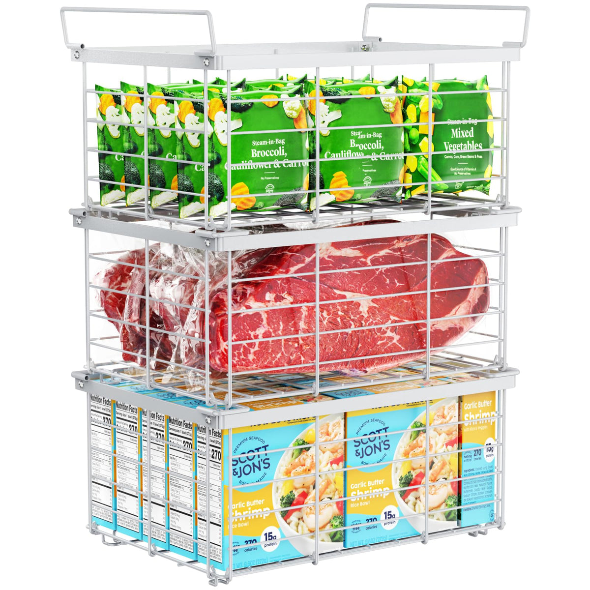 Freezer Organizer Bins - Wire Baskets for Frozen Food, 3 - Image 1