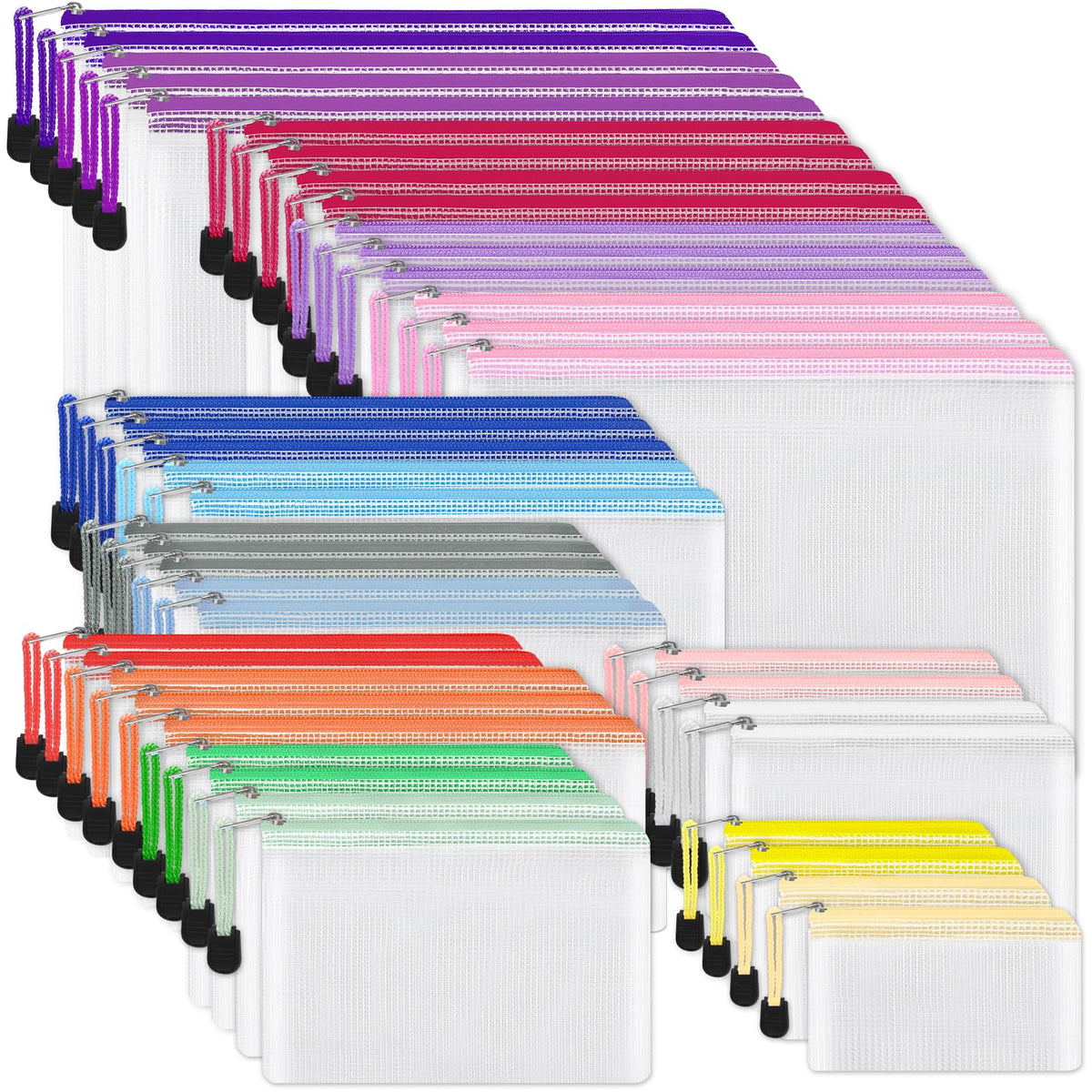EOOUT 42pcs Mesh Zipper Pouch, 8 Sizes Waterproof Zipper Bags - Image 1