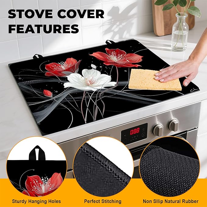 Stove Top Cover for Home Decoration Kitchen Pad Washable Cooktop Covers Countertop Stove Protector Mat for Home Kitchen Cooktops (safflower, 28"x20")