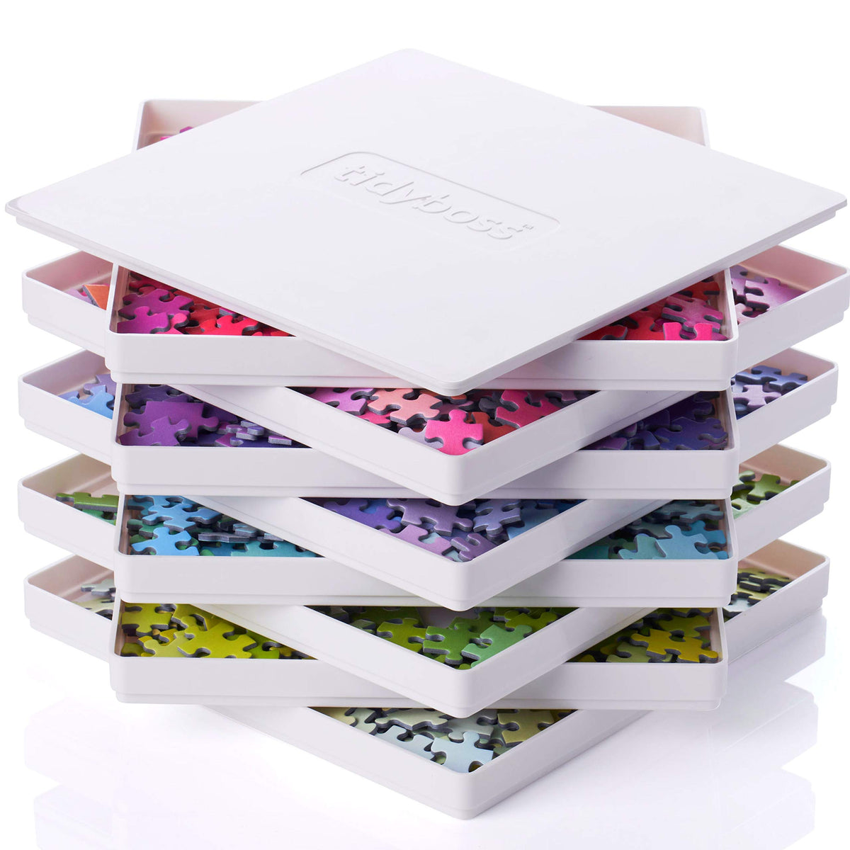 8 Puzzle Sorting Trays with Lid 8" x 8" - Portable Jigsaw - Image 1