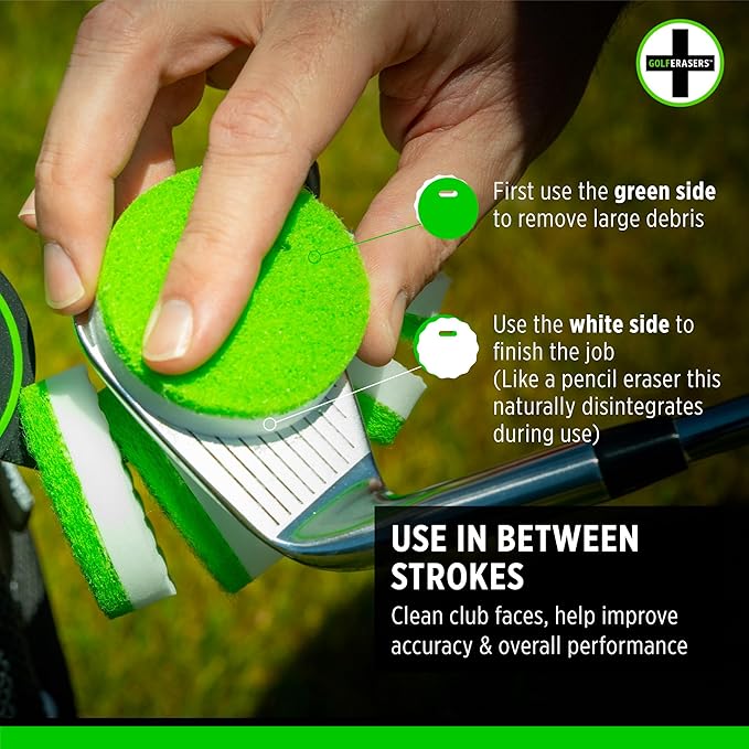 Instant Golf Eraser with Bag Tether, Premium Dual-Sided Sponge for Cleaning Clubs, Shoes & Golf Balls - Golf Club Cleaner, Golf Ball Cleaner, Golf Club Groove Cleaner, 6 Pack