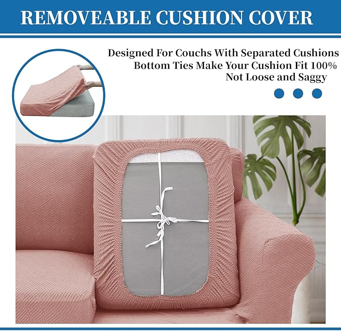 XINEAGE New 4 Pieces Couch Covers for 3 Cushion Couch Super Stretch Thick Soft Sofa Cover Anti Slip Sofa Slipcover Dogs Cats Furniture Protector (Dusty Pink, 71"-91")