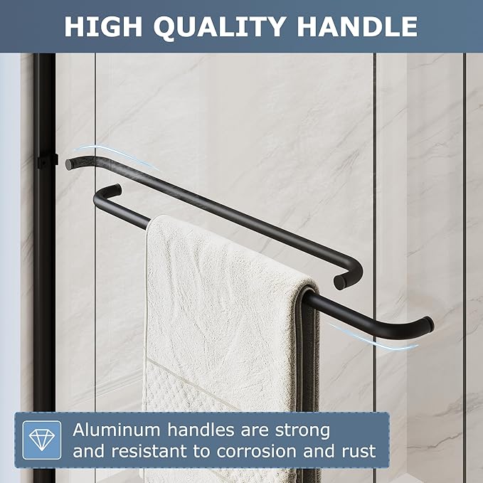 SUNNY SHOWER Double Sliding Glass Door 60" W x 57" H Shower Door 1/4" Tempered Glass Sliding Door Semi-Frameless Shower Glass Enclosure Bypass Walk in Shower Cabin, Matte Black