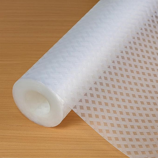 Hersvin Shelf Liners 10 in x 20 ft EVA Drawer Mats, Non-Adhesive Cupboard Protector, Kitchen Cabinet Lining Fridge Liner (Clear Crossed Stripe, 25.4x610cm)
