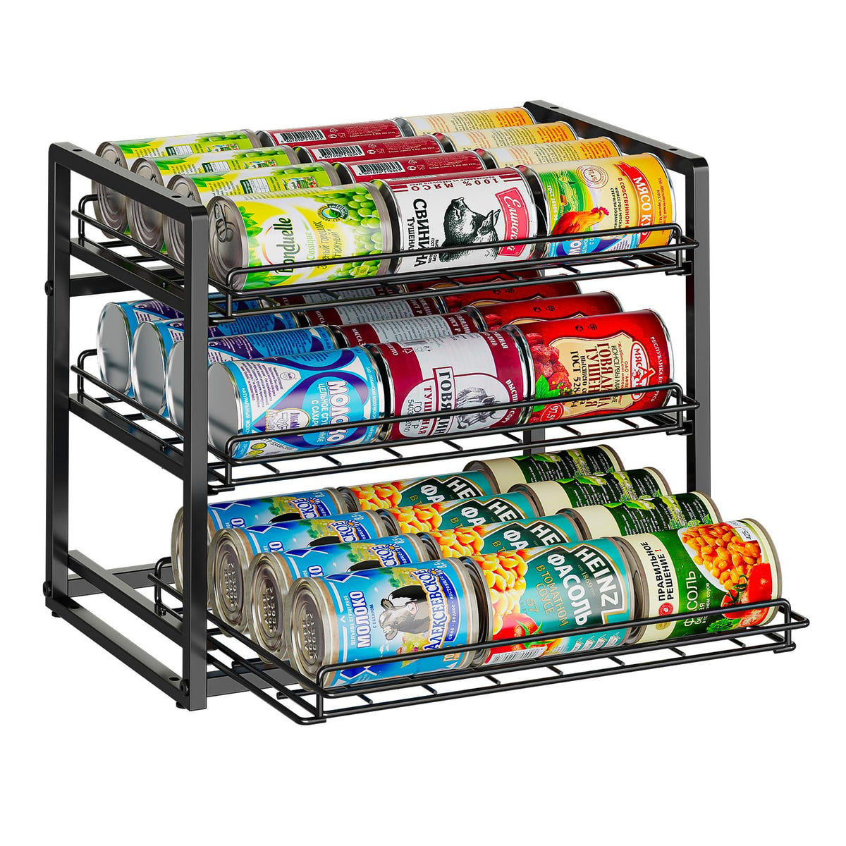 3-Tier Stackable Can Organizer for Pantry, Pull Out Can Rack - Image 1