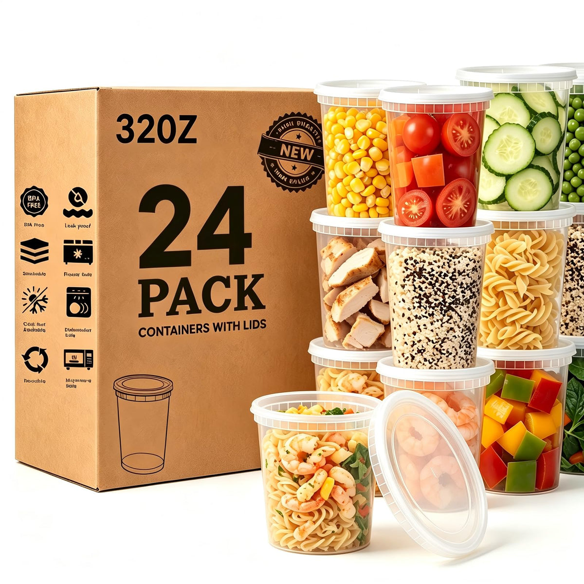 32oz Plastic Deli Containers with Lids 24 Sets Food/Soup Storage - Image 1