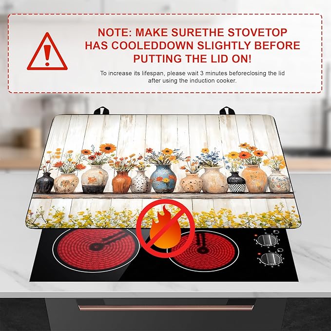 Stove Top Cover Retro Flower Gas Stove Top Cover for Home Decoration Kitchen Pad Non-Stick Washable Cooktop Covers Countertop Protector Keep Stove Clean 28"x20" (Vase)