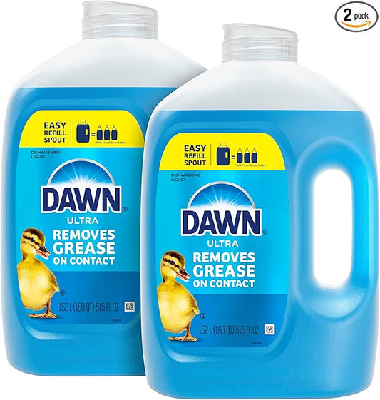 Dawn Ultra Original Dish Soap Refill Jug Large Size Original Blue Liquid Dishwashing Detergent, Powerful Dawn Dish Soap for Grease, 51.5oz (Pack of 2)