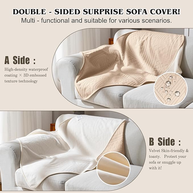 Waterproof Recliner Chair Cover - Washable Double-Sided Velvet and Pattern Reversible Cover for Couch, Sofa Protection for Dogs,30x40in/Khaki