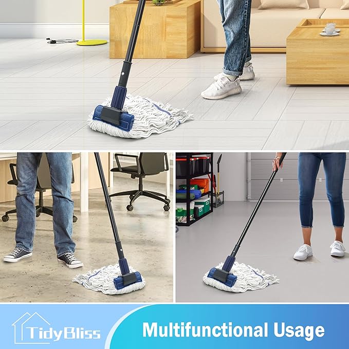 2 Pack Mop Handle Commercial Heavy Duty, 57.5 inches Long Industrial String Mop Stick Replacement Pole with Upgraded Jaw Clamp for for Floor Cleaning (Blue)