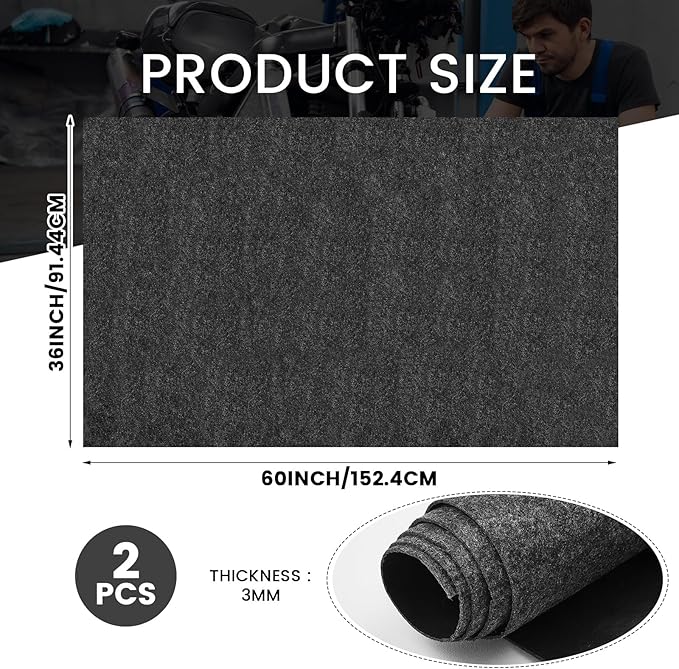 2 Pcs 36 x 60 Inch Oil Spill Mat for Driveway Garage Under Car Leaks Absorbent Oil Pad, Black Rubber Mat Garage Floor Protecting with Waterproof Backing, Reusable, Washable, Non Slip