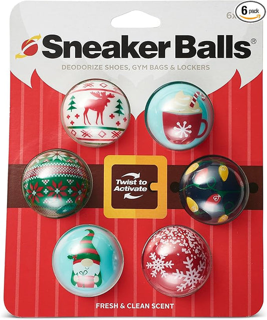 Sneaker Balls Odor-Fighting Shoe Fresheners, Eliminates Unpleasant Smells, Perfect For Sneakers, Gym Bags, Gear Bags, Drawers, Lockers, And More!, Fireside X-Mas, 6 Pack
