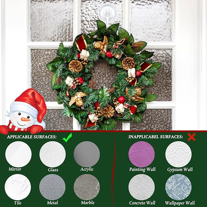 Yookeer 30 Pcs Christmas Wreath Hanger Suction Cup Hooks Heavy Duty Reusable Suction Cups Large Clear Door Wreath Hanger for Glass Door Window Hooks