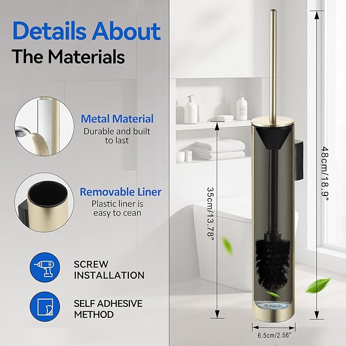 Wall Mounted Brushed Gold Toilet Brush with Holder,Durable Cleaning Toilet Bowl Brushes with Holders