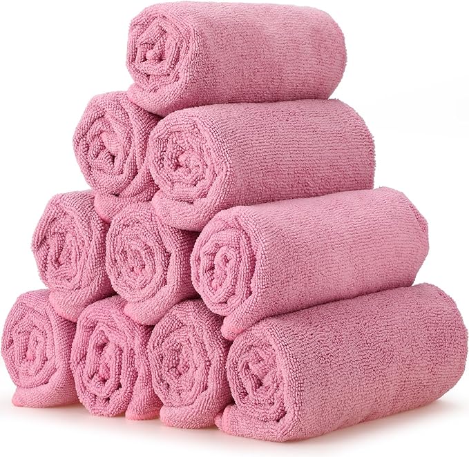 Shimeyao 40 Pack Bleach Proof Towels Microfiber Absorbent Resistant Hair Hand Towels Bulk Quick Dry for Barber Gym Bath Spa Shaving (Pink,16 x 29 Inch)