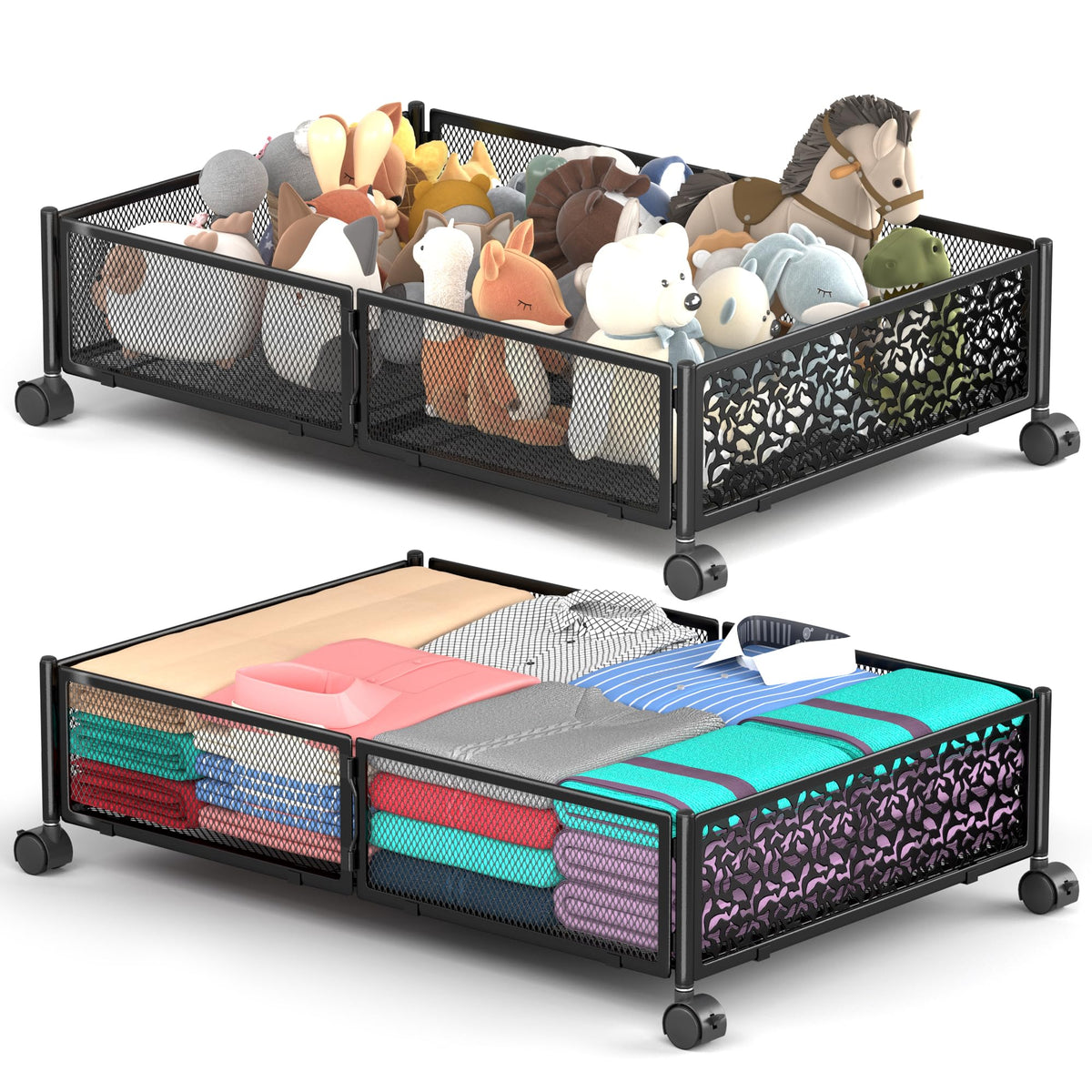 Under Bed Storage With Wheels, 2 Pack Foldable Pattern - Image 1